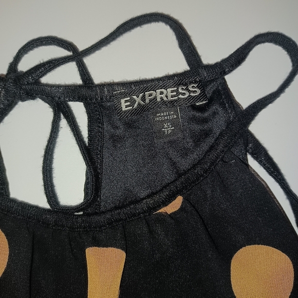 EXPRESS Black Polka Dots‎ Sleveless Tank Top Blouse Elastic Waist, Size XS - Picture 3 of 5